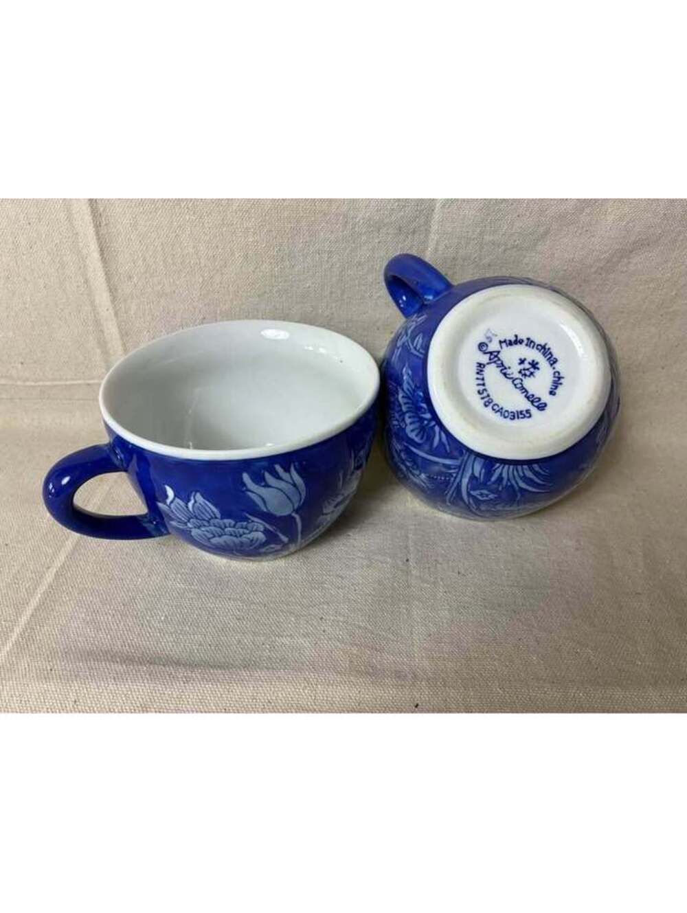 blue floral oversize mugs by April Cornell - Picture 2 of 3
